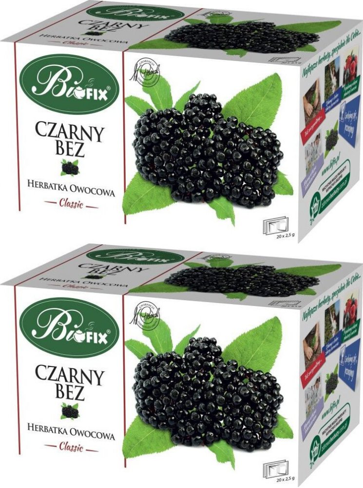 2x Herbata owocowa w torebkach BiFix Classic, czarny bez, 20 sztuk x 2.5g