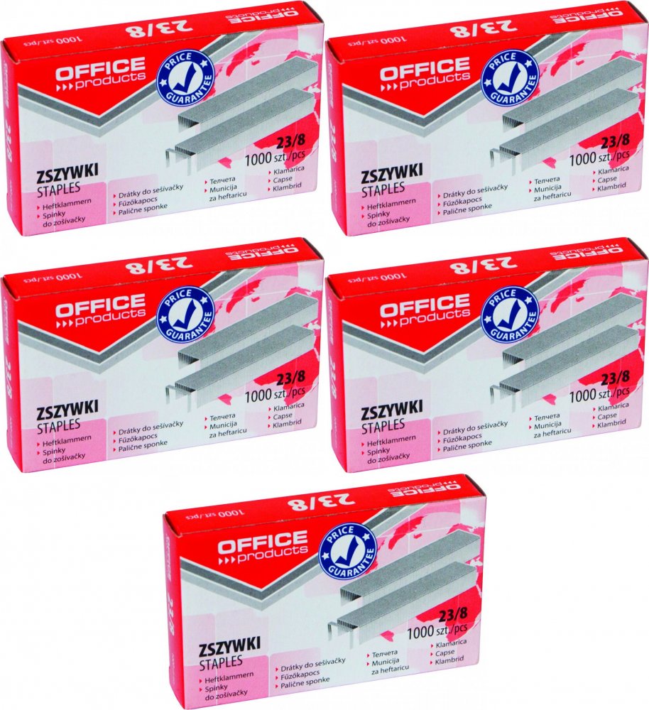 5x Zszywki Office Products 23/8, 1000 sztuk, srebrny