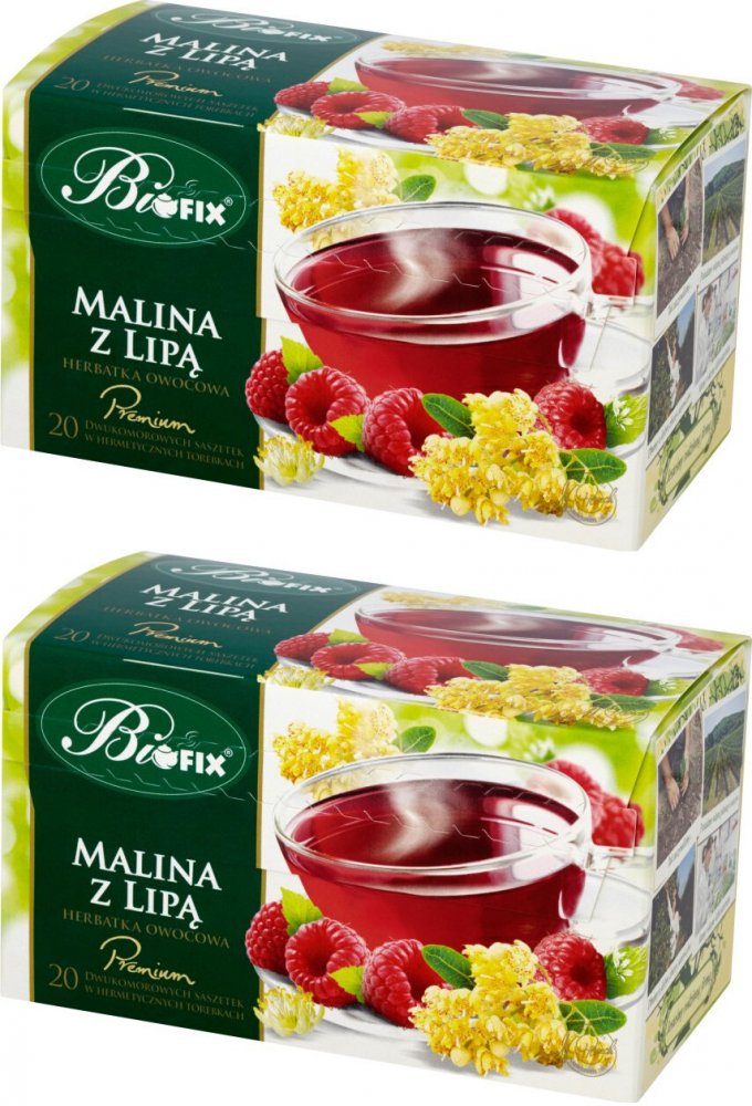 2x Herbata owocowa Bifix Premium, w kopertach, malina z lipą, 20 sztuk x 2g