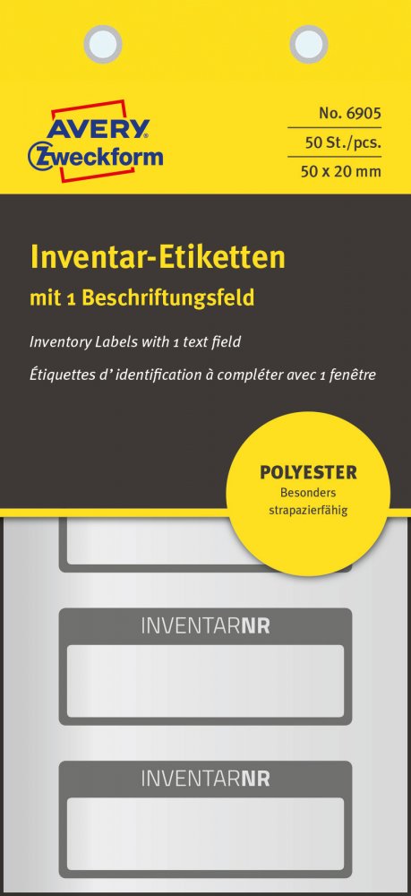 Tabliczki inwentaryzacyjne Avery Zweckform, 50x20mm, 1 pole na tekst, 50 sztuk, biało-czarny