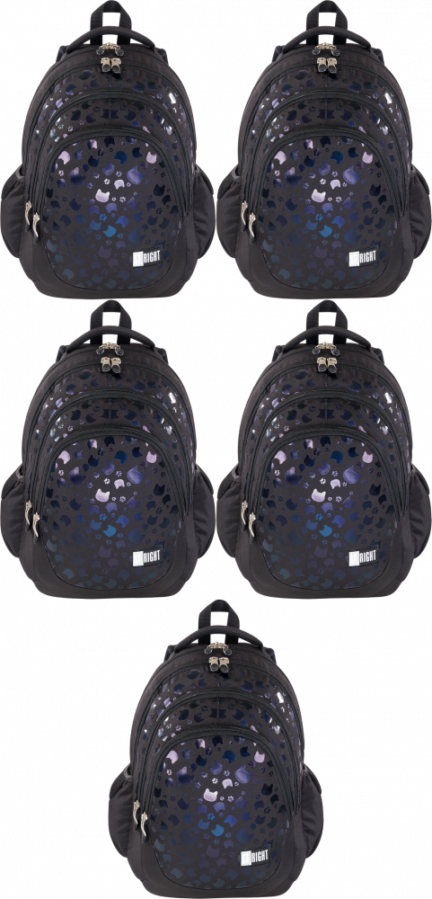 5x Plecak szkolny St.Right BP6 Black Cats, czterokomorowy, 23l, 42x31x22cm, czarny