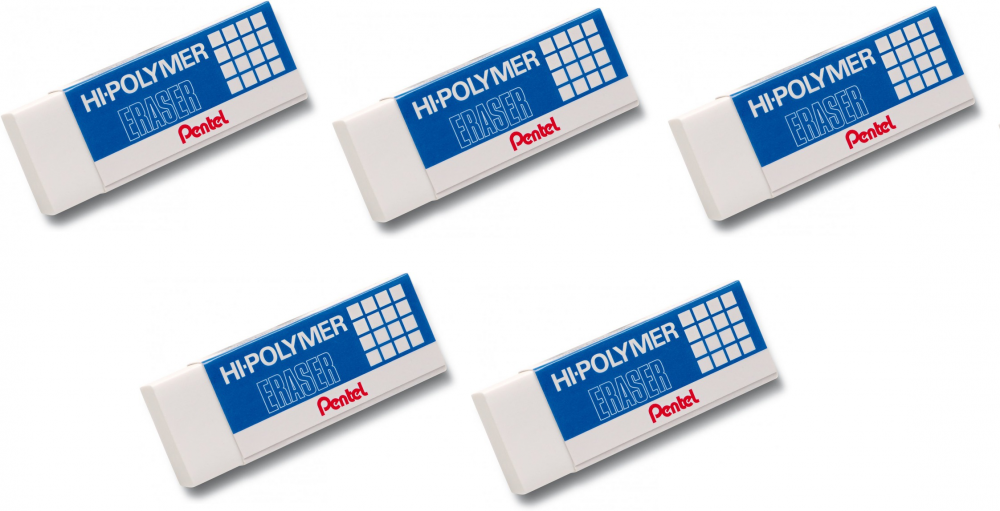 5x Gumka ołówkowa Pentel ZEH Hi-Polymer, 35x16x11.5mm, biały