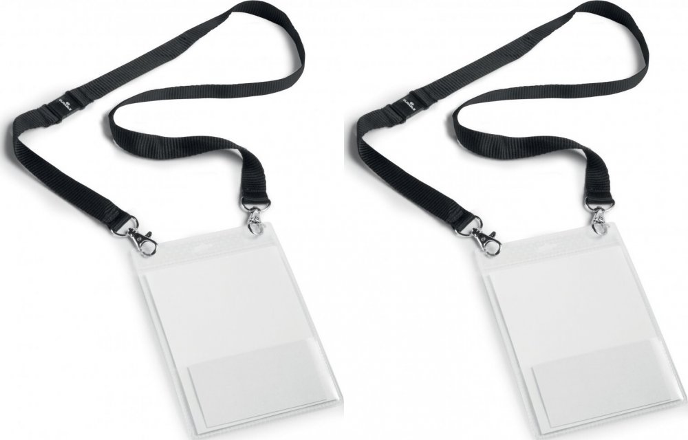2x Identyfikator Durable, z taśmą, 105x148mm, 10 sztuk, przezroczysty, taśma czarna
