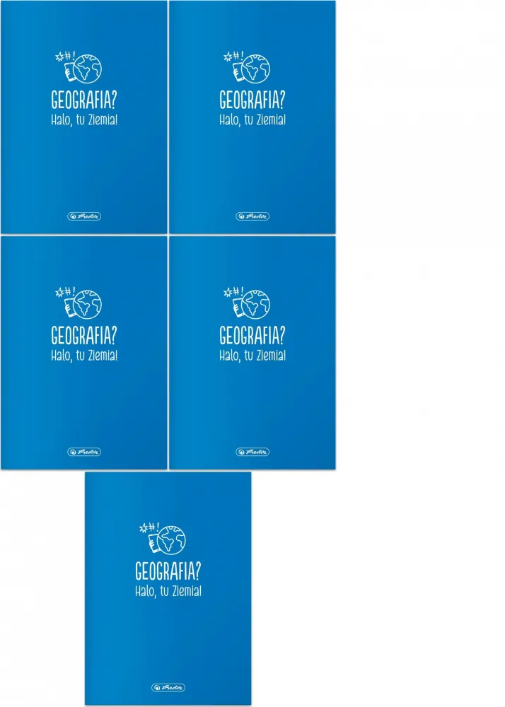 5x Zeszyt przedmiotowy w kratkę Herlitz Geografia, A5, miękka oprawa, 60 kartek, niebieski