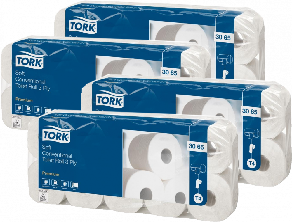 4x Papier toaletowy Tork 3065 Premium, 3-warstwowy, 9.4cmx19.4m, 10 rolek, biały