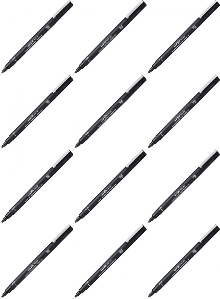12x Cienkopis kreślarski Uni PIN-200, 0.03mm, czarny