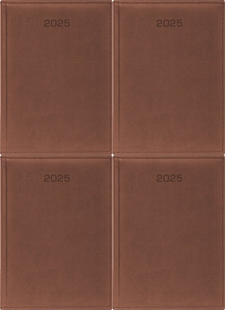 4x Kalendarz książkowy 2025, Udziałowiec, Biznesowy, A4, dzienny, 184 kartki, brązowy