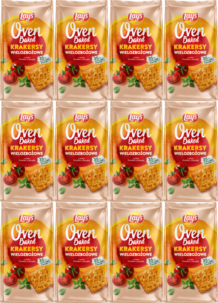 12x Krakersy wielozbożowe Lay’s Oven Baked, Crackers Tomato & Basil, pomidor z bazylią, 80g
