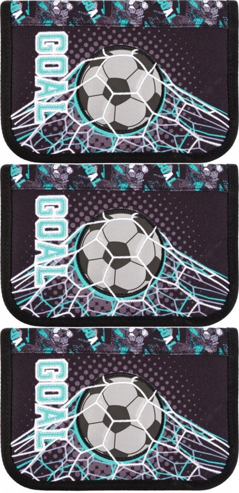 3x Piórnik szkolny Bambino Goal, 1-komorowy, dwuklapkowy, bez wyposażenia, 21x14x3.5cm