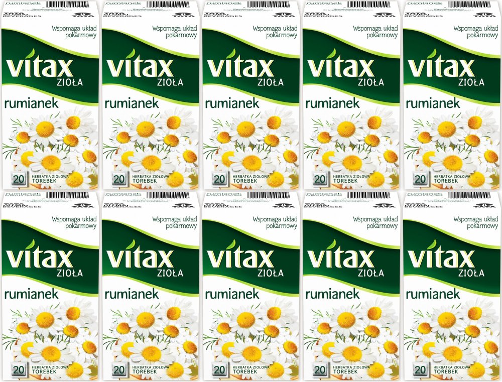10x Herbata ziołowa w torebkach Vitax, rumianek, 20 sztuk x 1.5g