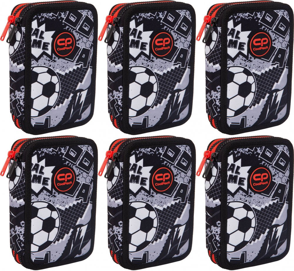 6x Piórnik szkolny CoolPack Jumper 2 Grey Ball, 2-komorowy, z wyposażeniem