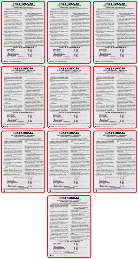 10x Tabliczka informacyjna Anro, "Instrukcja przeciwpożarowa dla pomieszczeń administracyjno-biurowych"