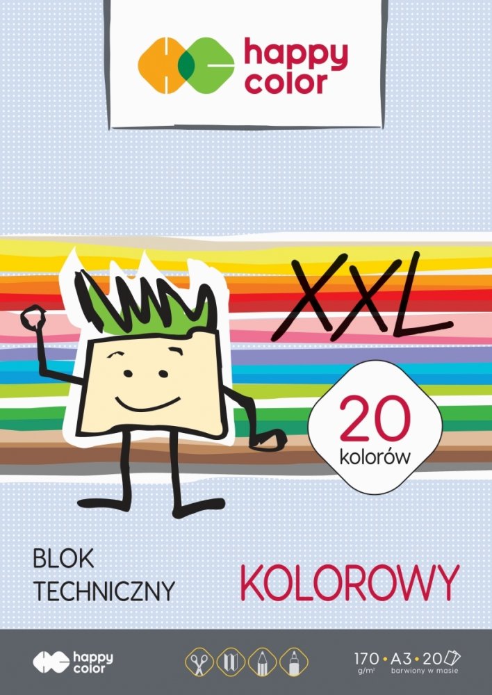 Blok techniczny Happy Color, A3, 20 kartek, kolorowy, barwiony w masie