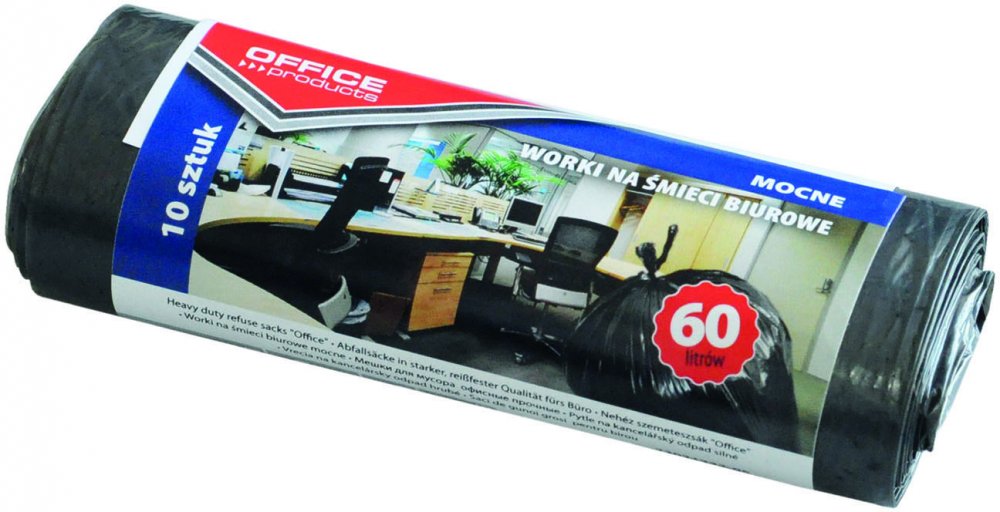 Worki na śmieci Office Products, na odpady zmieszane, 60l, 10 sztuk, czarny