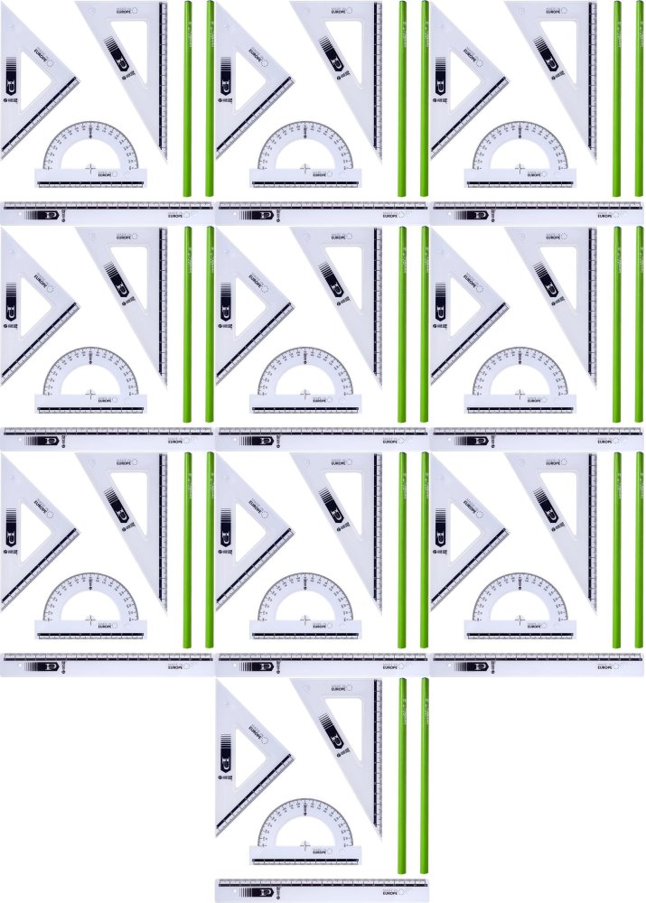 10x Zestaw kreślarski MemoBe by Pratel, z linijką 20cm + 2 ołówki, 6 elementów, transparentny