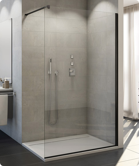 SanSwiss Easy Walk-In ścianka prysznicowa 100 cm wolnostojąca czarny mat/szkło przezroczyste STR4P1000607