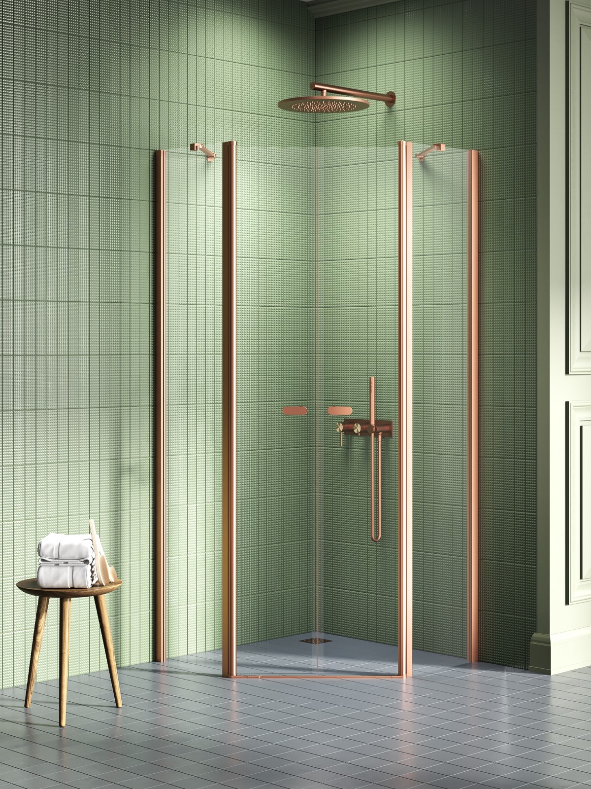 New Trendy New Soleo Copper Brushed kabina prysznicowa 90x90 cm miedź szczotkowana/szkło przezroczyste K-1705