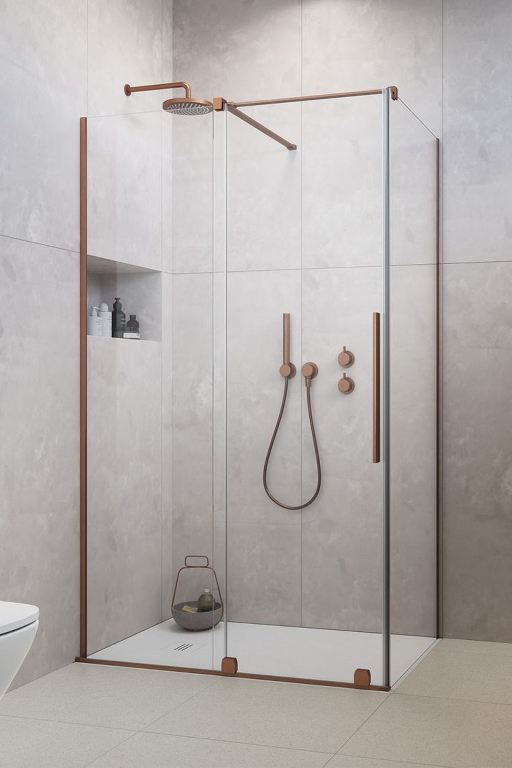 Radaway Furo Brushed Copper KDJ drzwi prysznicowe 52,2 cm lewe miedź szczotkowana/szkło przezroczyste 10104522-93-01L