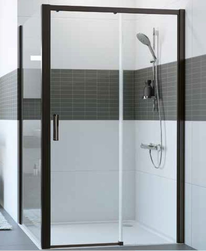 Hüppe Classics 2 EasyEntry 4-kąt drzwi prysznicowe 135 cm prawe czarny/szkło przezroczyste Anti-Plaque C25605.123.322