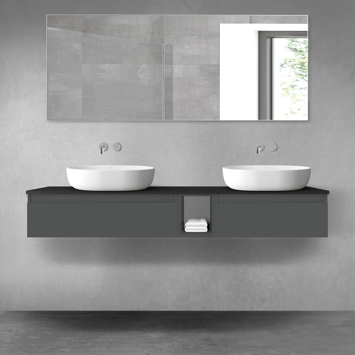 Oltens Vernal zestaw mebli łazienkowych 160 cm z blatem grafit mat/czarny mat 68656400 - Wysyłka w 24h