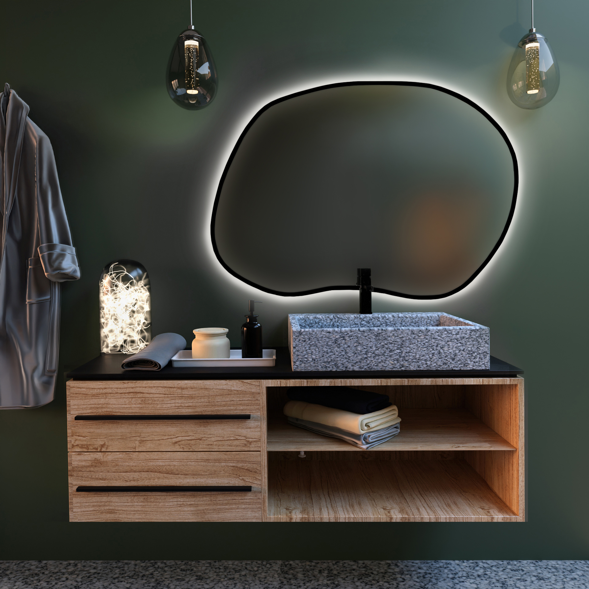 Baltica Design Bright Stain II lustro 50x36 cm czarne barwa światła neutralna z włącznikiem bezdotykowym