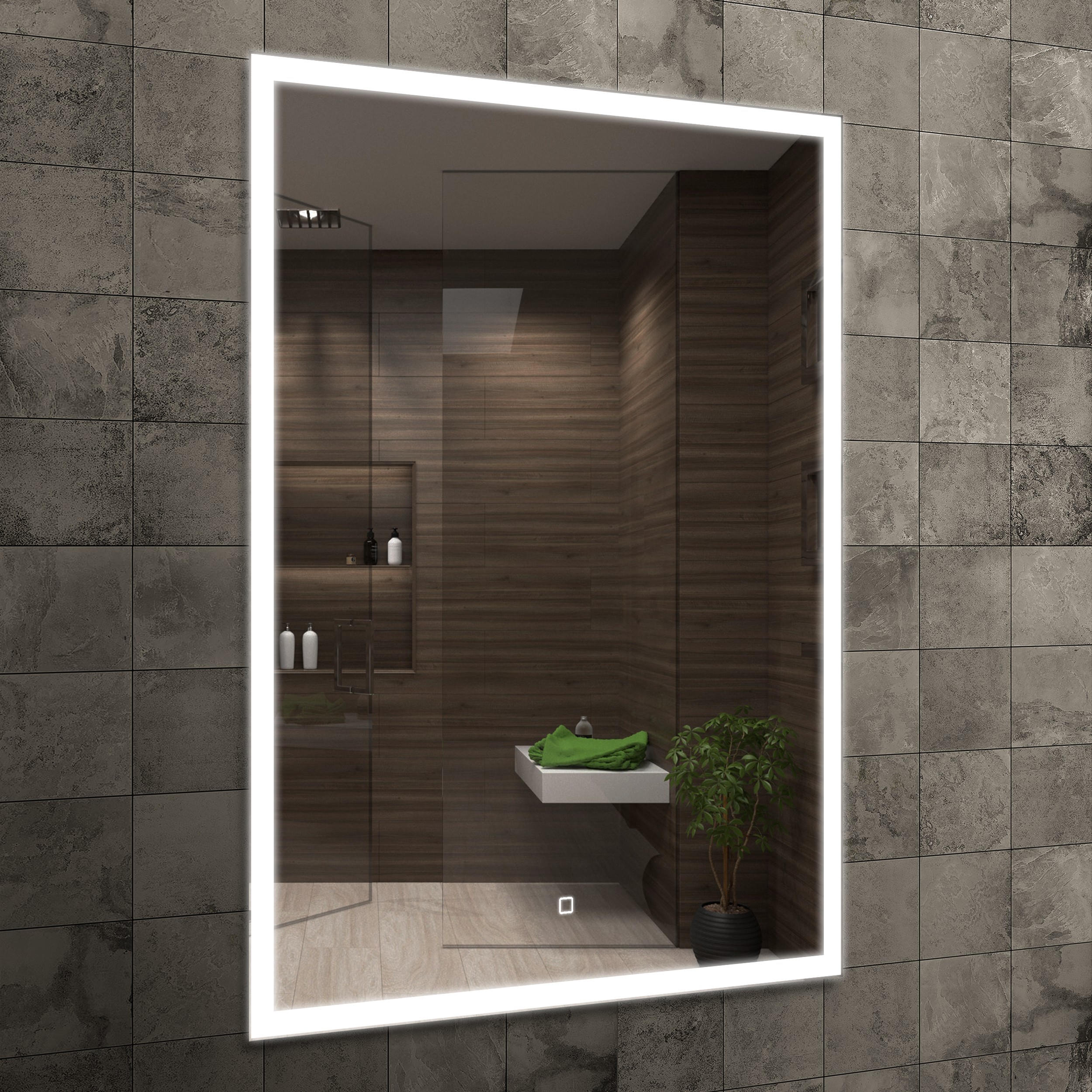 Venti Prymus lustro 60x80 cm prostokątne z oświetleniem srebrny - Wysyłka w 24h