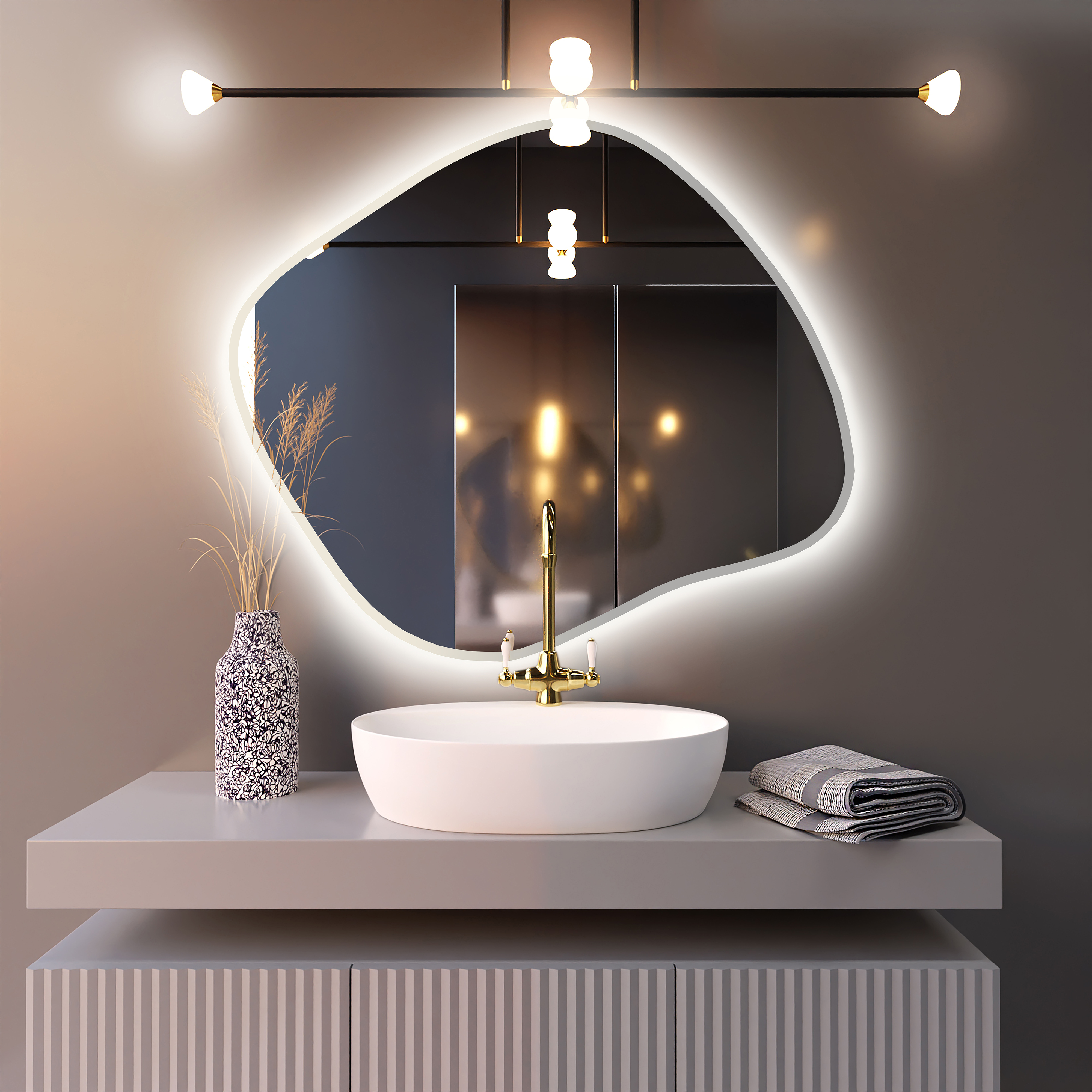 Baltica Design Bright Stain III lustro 50x43 cm białe barwa światła neutralna z włącznikiem bezdotykowym