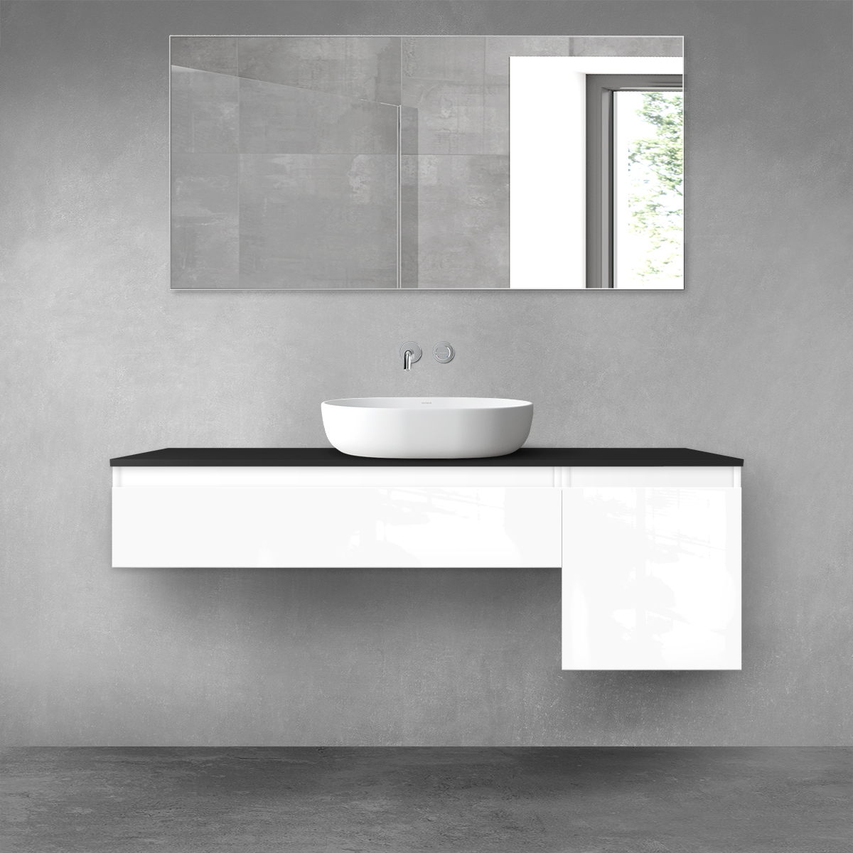 Oltens Vernal zestaw mebli łazienkowych 140 cm z blatem biały połysk/czarny mat 68285000 - Wysyłka w 24h