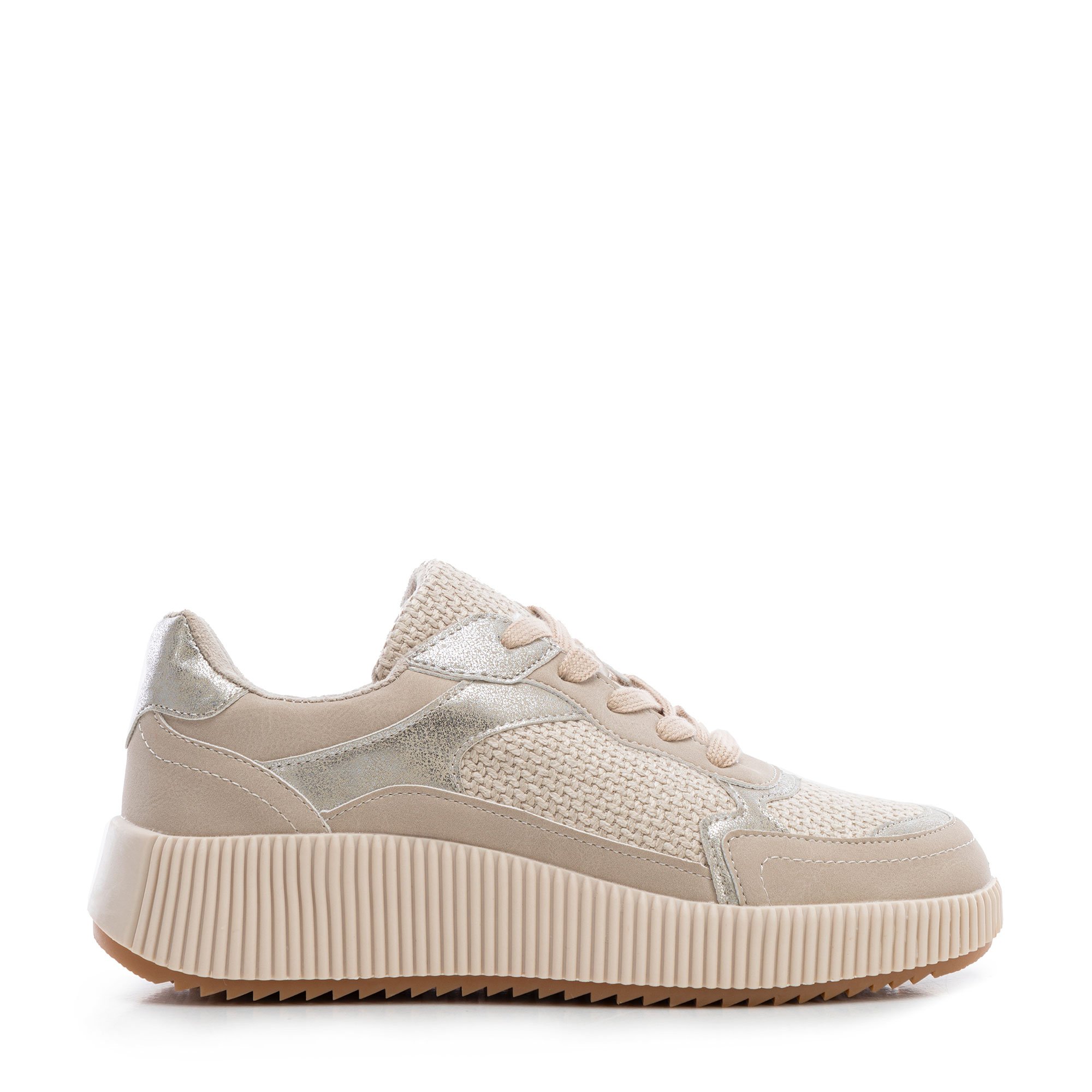 Damskie sneakersy na grubej platformie beżowe