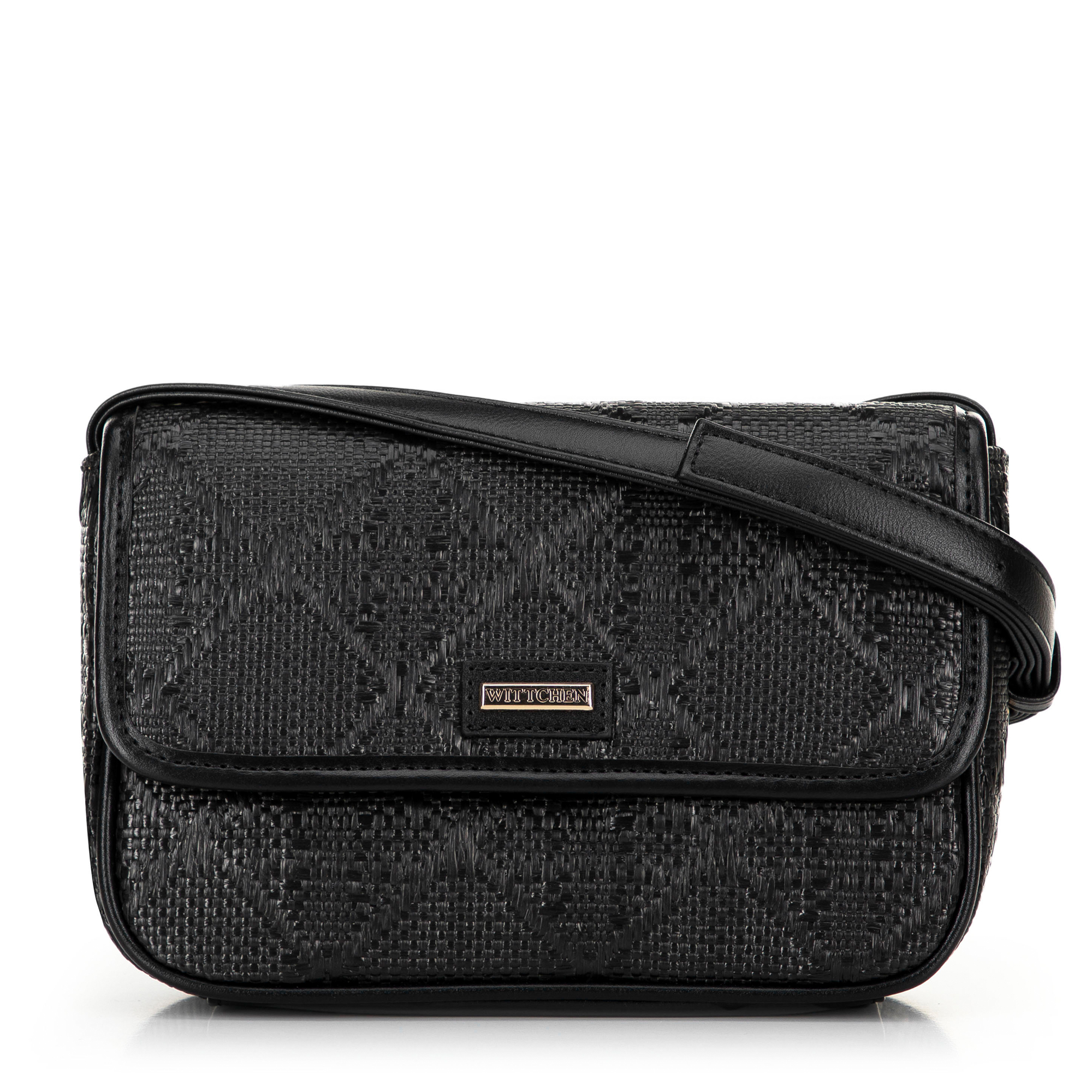 Pleciona crossbody z klapą mała czarna