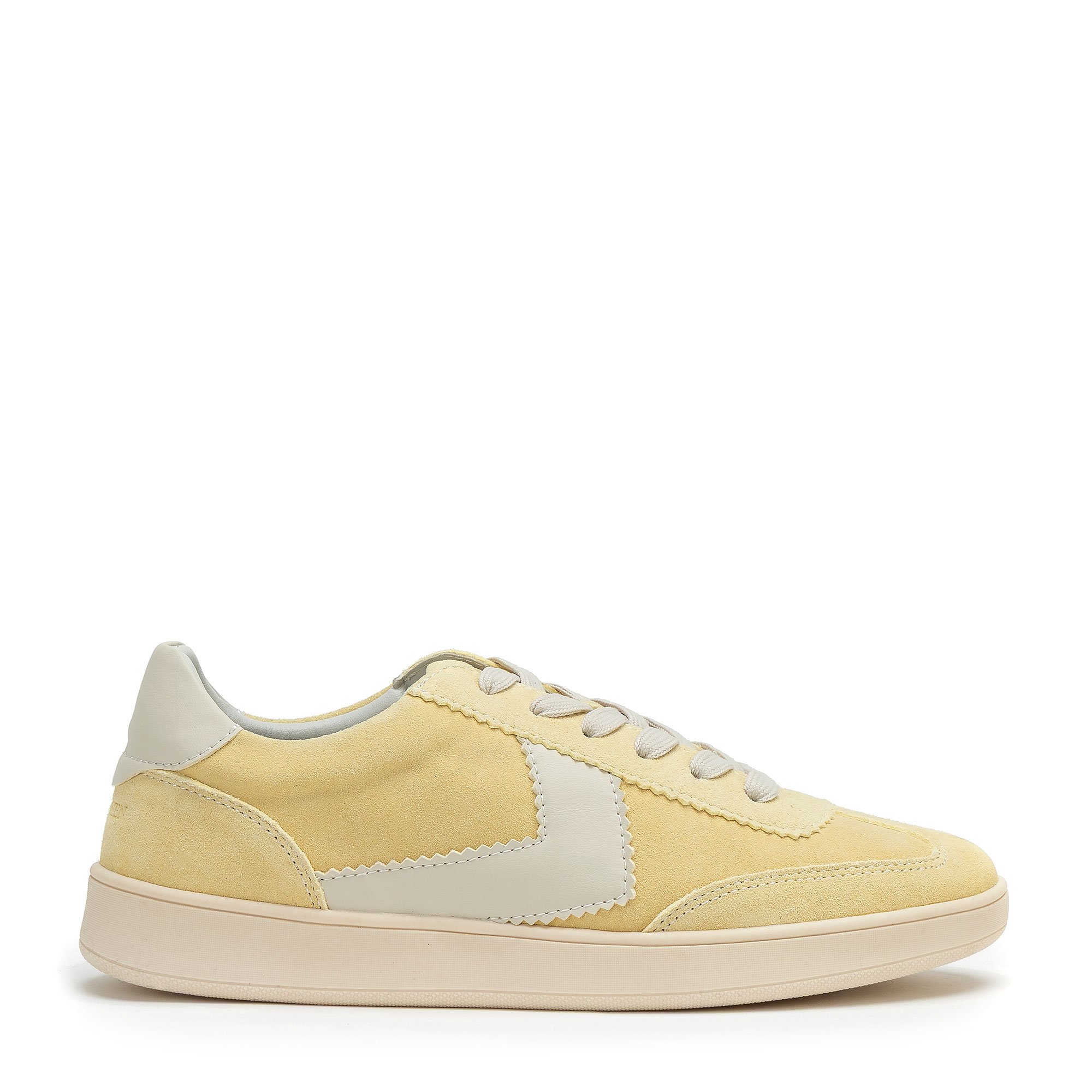 Zamszowe sneakersy z kontrastowymi wstawkami z ekoskóry żółte