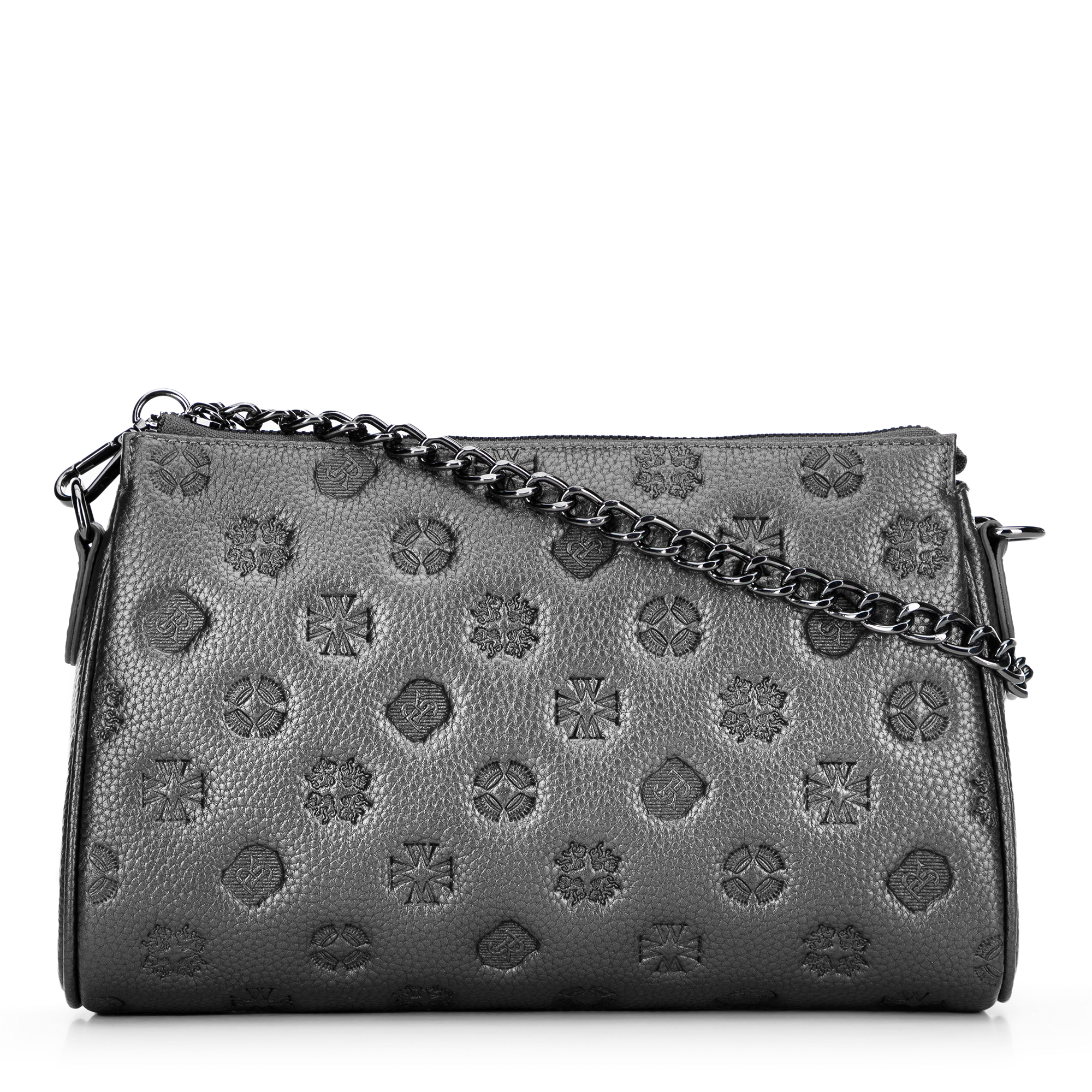 Torebka crossbody skórzana w tłoczenie srebrna