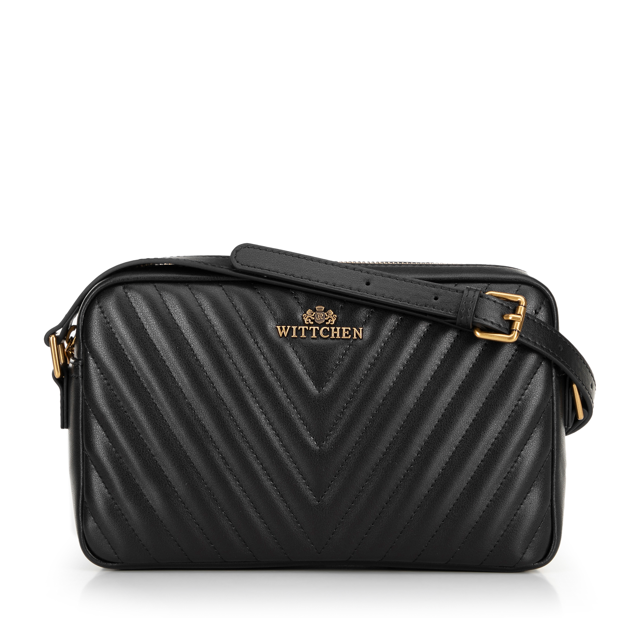 Damska torebka crossbody ze skóry w przeszycia czarna