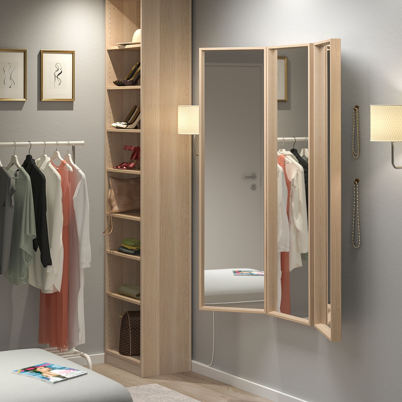 IKEA NISSEDAL lustro, imitacja dębu bejcowanego na biało, 40x150 cm