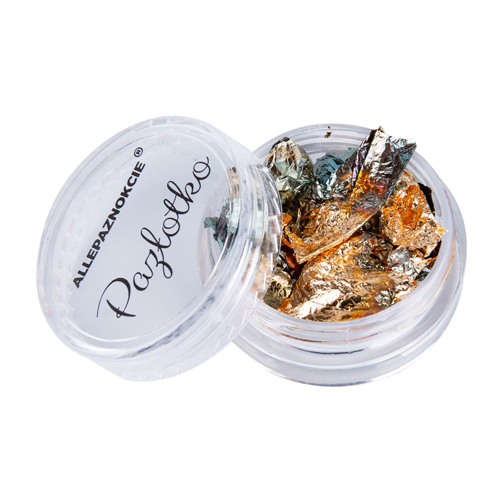 Pazłotko dwustronne Flame Allepaznokcie ultracienka folia chrom w płatkach do zdobień słoiczek 3 ml Nr 10