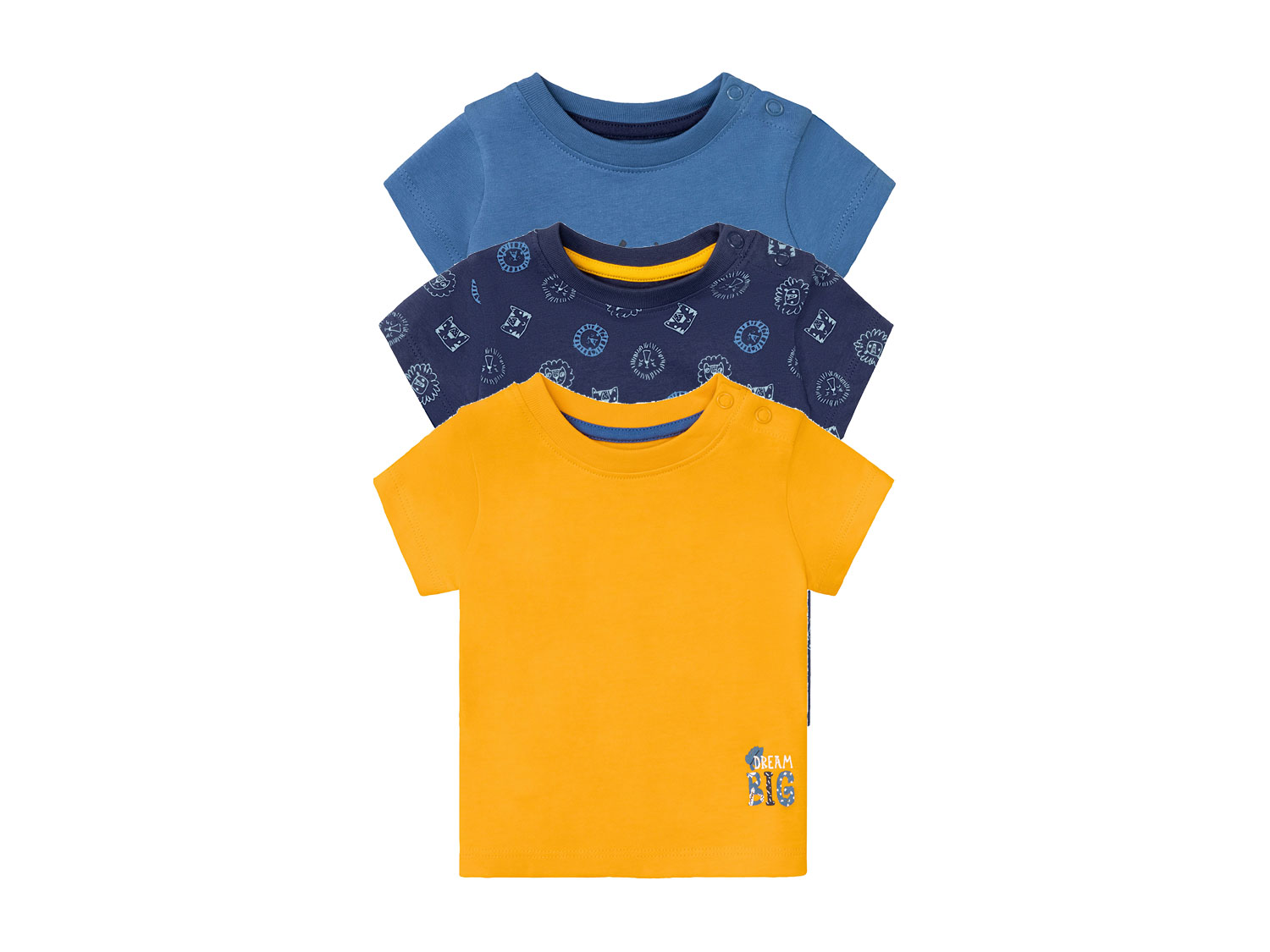 lupilu T-shirt niemowlęcy z biobawełny, 3 sztuki 50/56, Granatowy/ niebieski/ żółty