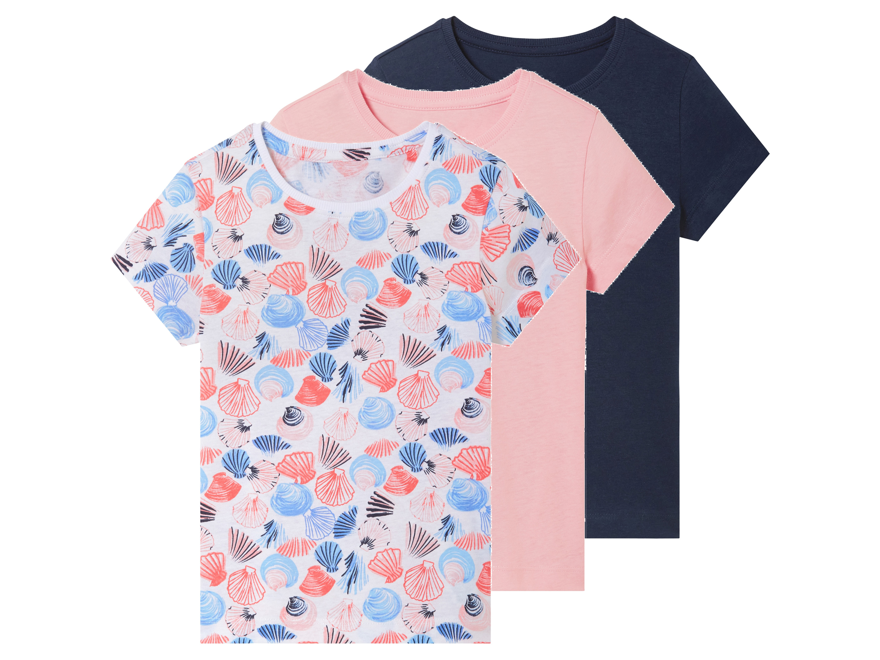 lupilu T-shirty dziecięce z bawełny, 3 sztuki Różowy/granatowy/nadruk na całej powierzchni, 98/104