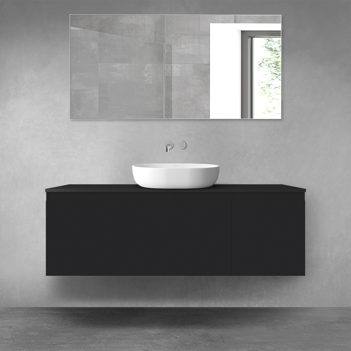 Darmowa Dostawa - Zestaw mebli łazienkowych 140x46.4x48.6 cm podumywalkowa wisząca czarna Oltens Vernal 68312300