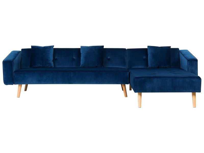 Sofa narożna Vadso Granatowy Welur Lewostronny 1 szt.