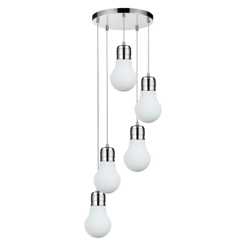 Lampa Wisząca SPOT Light 5xE27 Max.60W Klasyczna Kombinacja Chromu i Białego Szkła, Polski Producent, 1 szt.