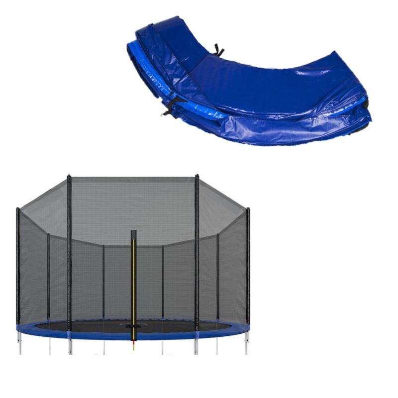 Siatka do trampoliny zewnętrzna z osłoną na sprężyny Springos 305 cm 10 FT 6 słupków niebieska 1 kpl.