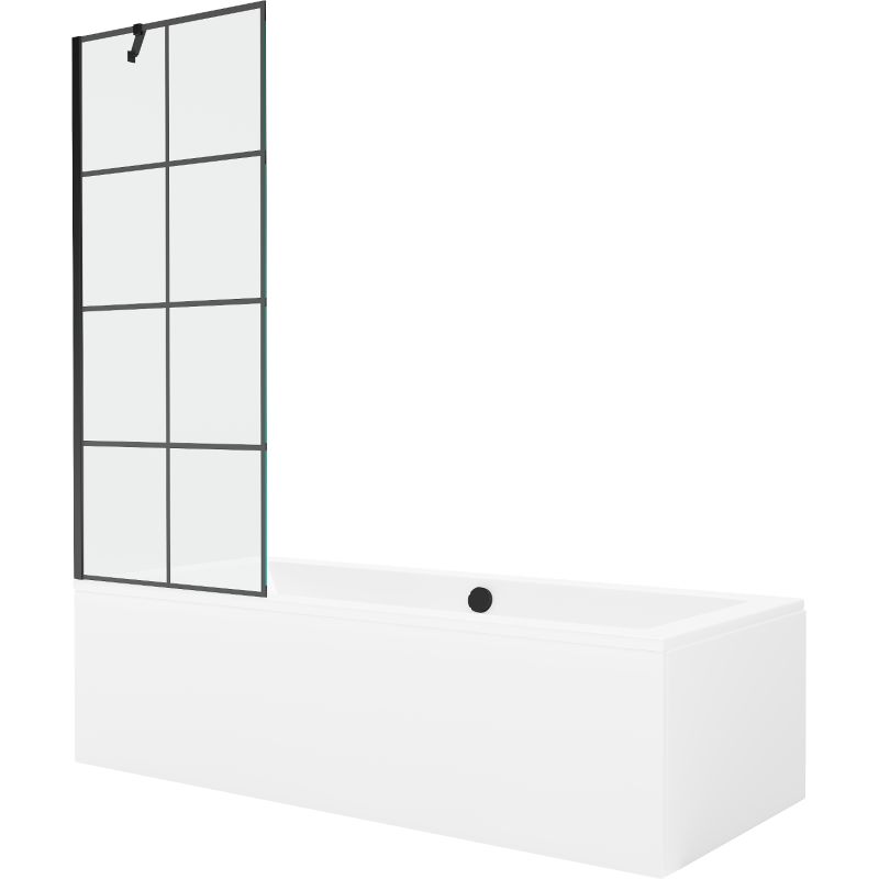 Wanna prostokątna Mexen Cube 180 x 80 cm z obudową i parawanem 1-skrzydłowym 70 cm czarny wzór 550518080X9507007077 1 szt.