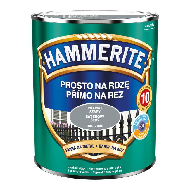 Farba do metalu Hammerite Prosto Na Rdzę półmat szary 0,7 l