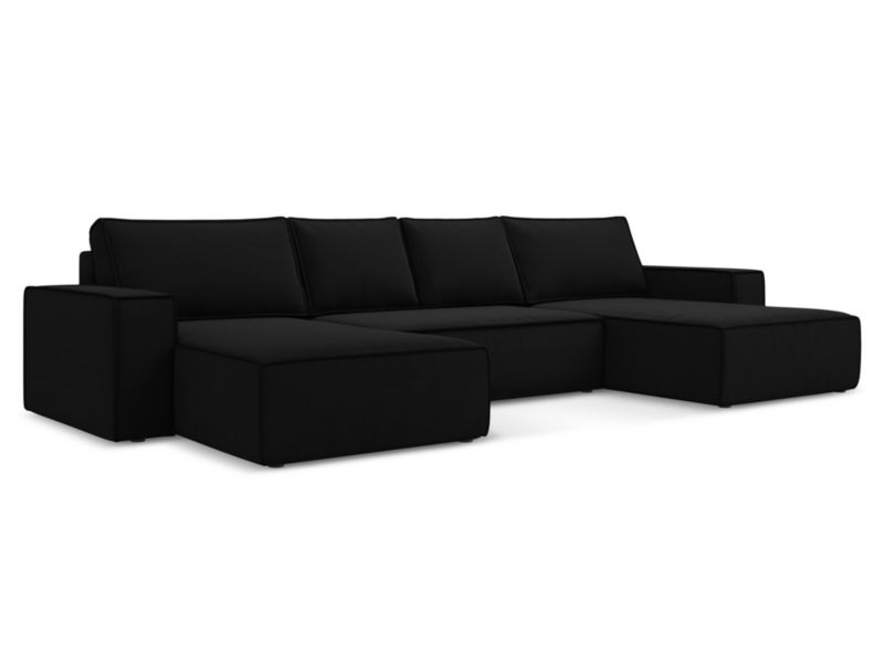 Sofa panoramiczna z funkcją spania Makamii Kimo z weluru 398x185 cm czarny 1 szt.