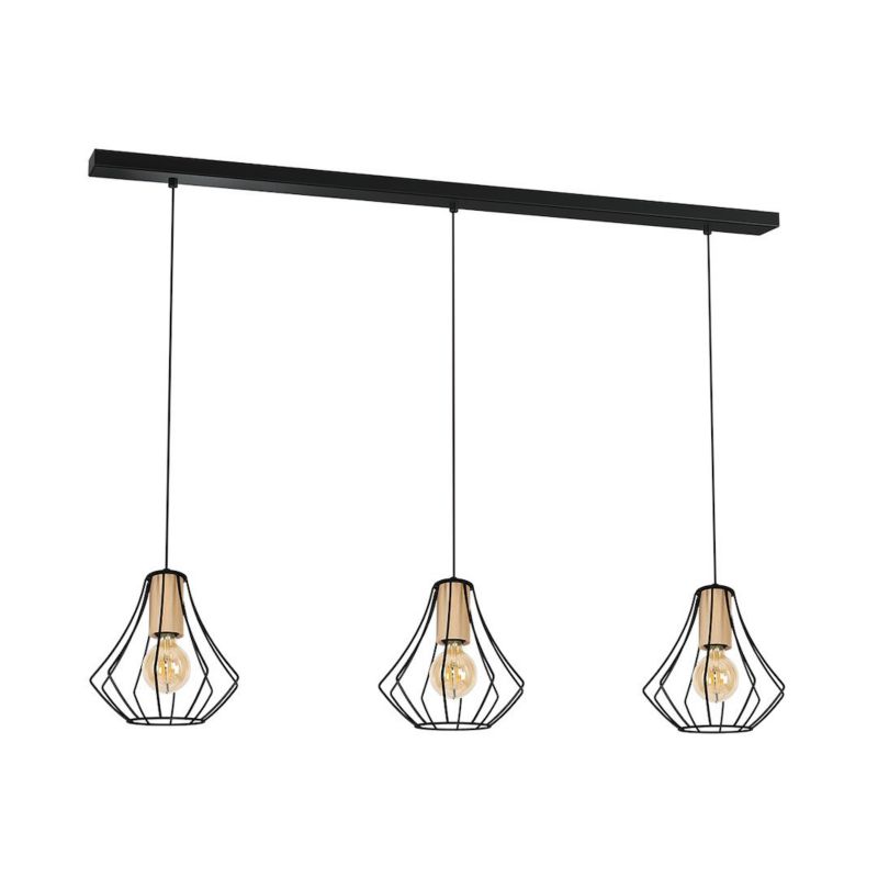 Lampa wisząca Milagro Will Black 3xE27 Metal Drewno 1 szt.