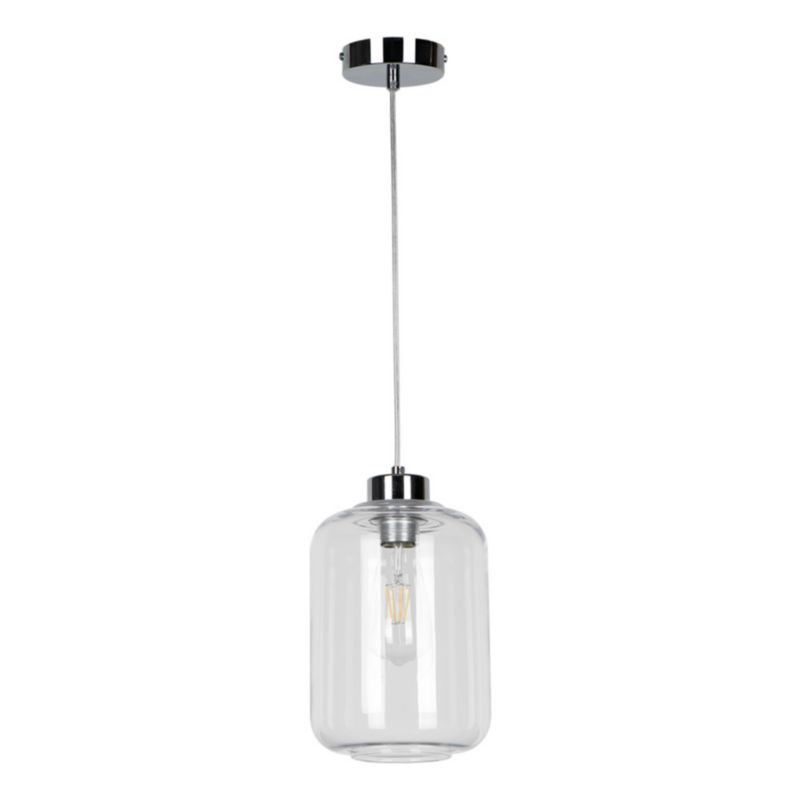 Lampa Wisząca SPOT Light 1xE27 Max.60W Chrom i Transparentny Klosz Szklany, Polski Producent, 1 szt.