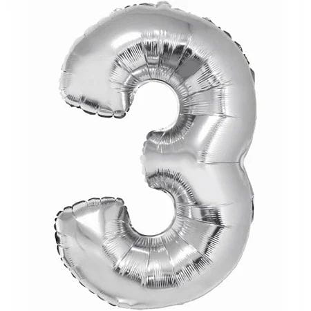 Balon foliowy Cyfra srebrna "3" - Wielkość 92cm