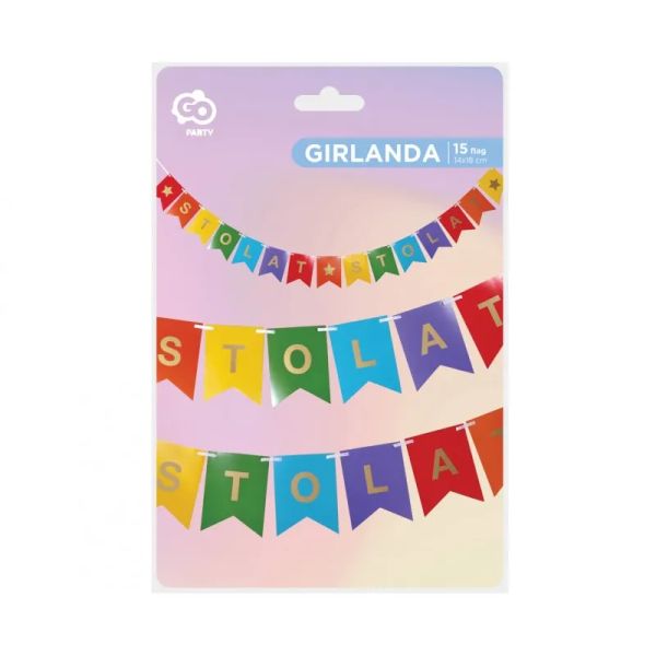 Girlanda papierowa Sto lat sto lat, kolorowa, flagi, 14x18 cm