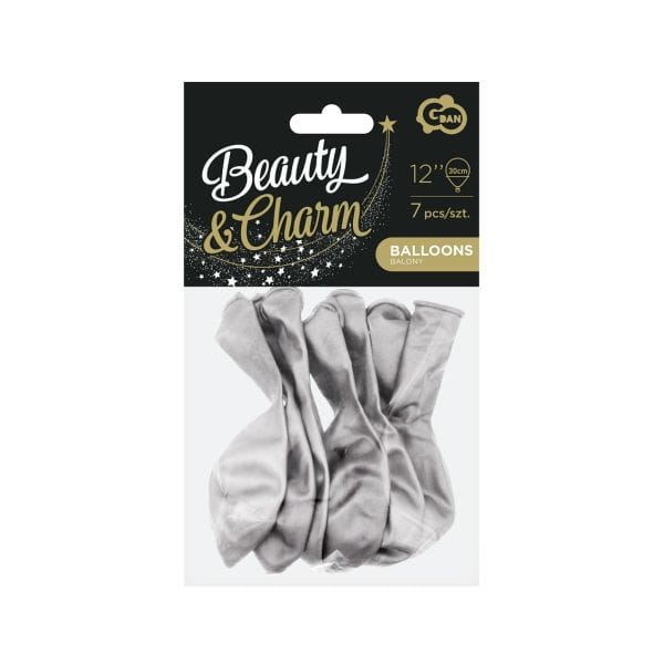 Balony Beauty&Charm, platynowe srebrne 12"/ 7 sztuk