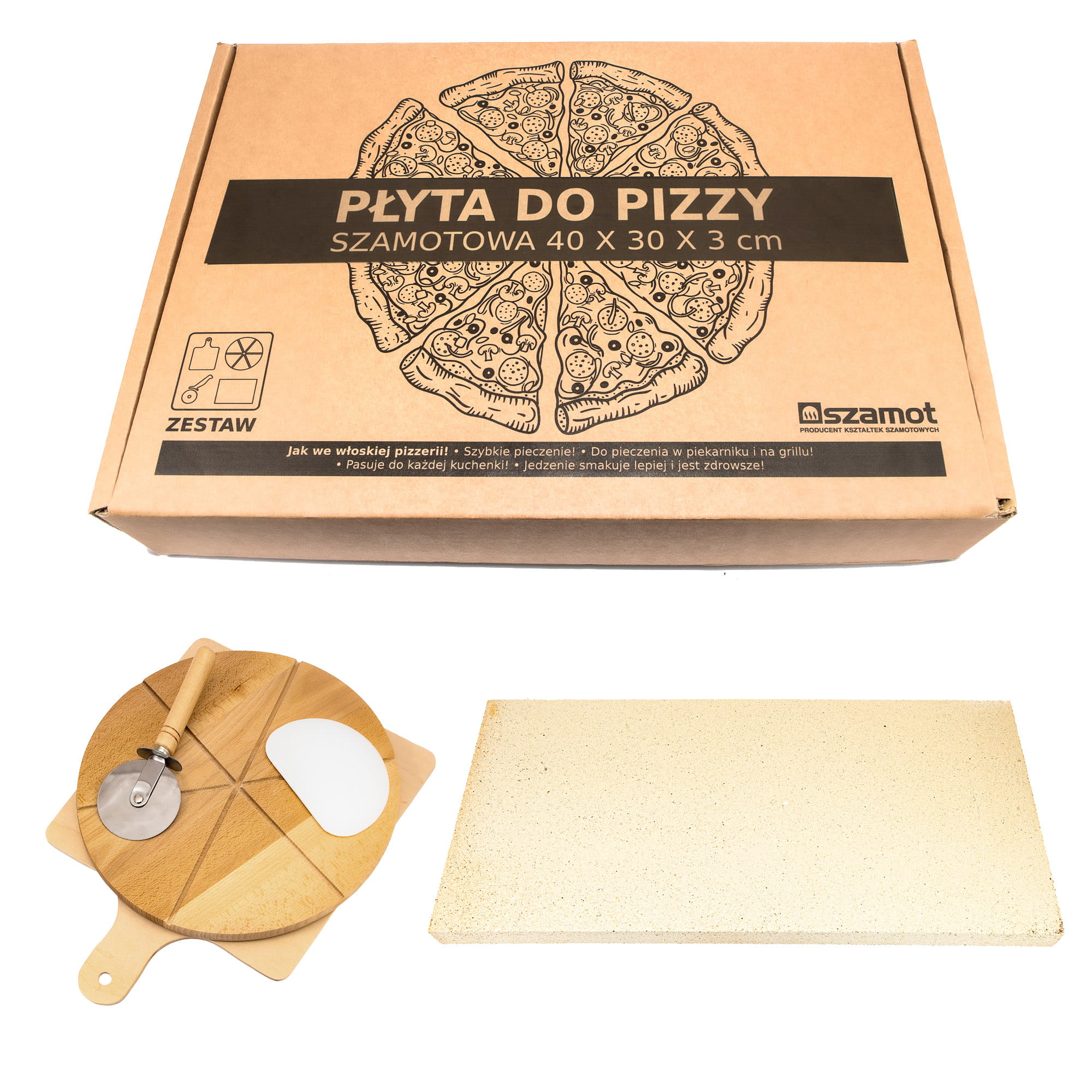 KAMIEŃ DO PIZZY 400X300X20 - ZESTAW